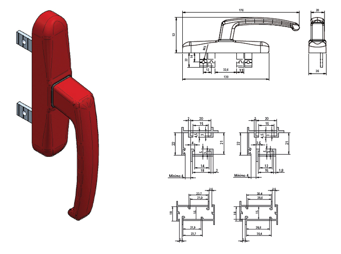 Cremona reversible para apertura interior en apertura practicable.