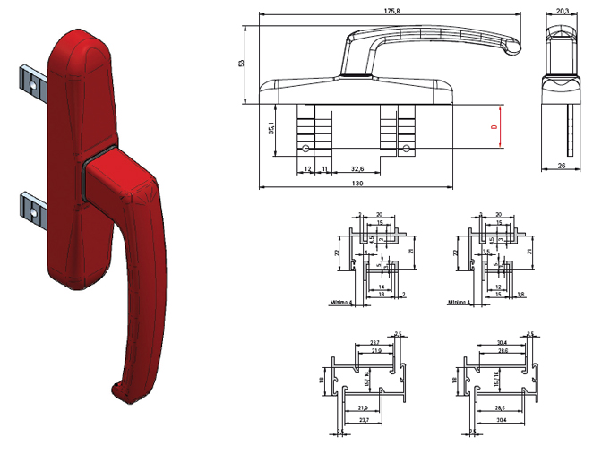 Cremona reversible para apertura exterior en apertura practicable.